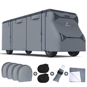 rvmasking 7 layers top class c rv cover rip-stop waterproof camper cover fits 29'1''-32' motorhome-anti-uv windproof breathable with 4 tire covers & gutter covers,gray