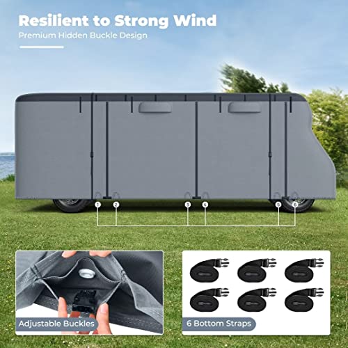 RVMasking 7 Layers top Class C RV Cover Rip-Stop Waterproof Camper Cover Fits 29'1''-32' Motorhome-Anti-UV Windproof Breathable with 4 Tire Covers & Gutter Covers,Gray