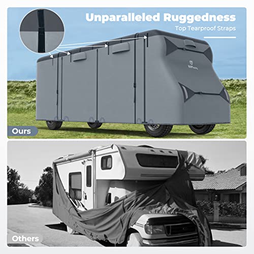 RVMasking 7 Layers top Class C RV Cover Rip-Stop Waterproof Camper Cover Fits 29'1''-32' Motorhome-Anti-UV Windproof Breathable with 4 Tire Covers & Gutter Covers,Gray