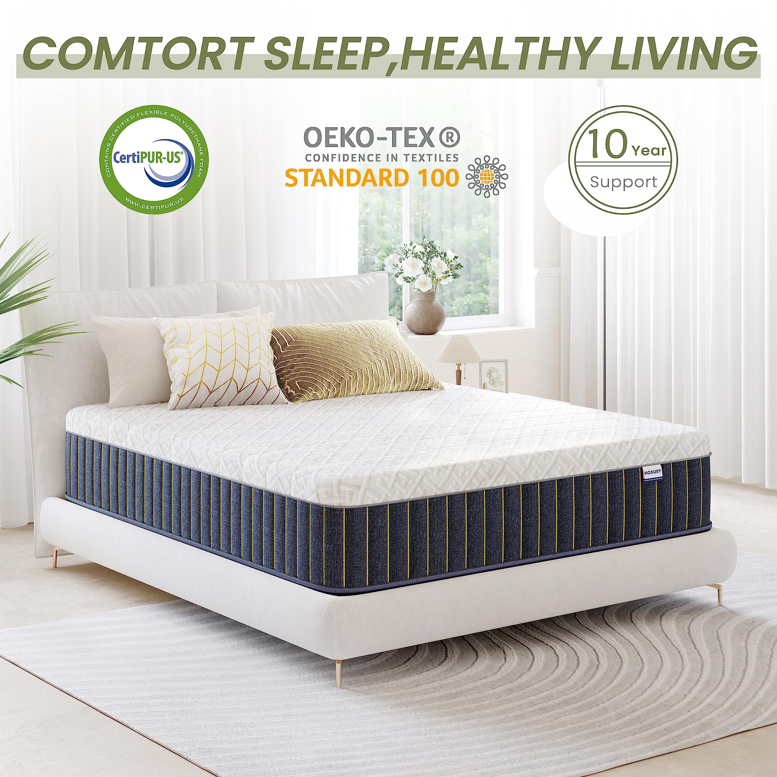 HOXURY Queen Mattresses, 8 Inch Hybrid Mattress Queen Size, Memory Foam & Individually Wrapped Pocket Coils Innerspring Mattress in a Box, Pressure Relief & Cooler Sleeping