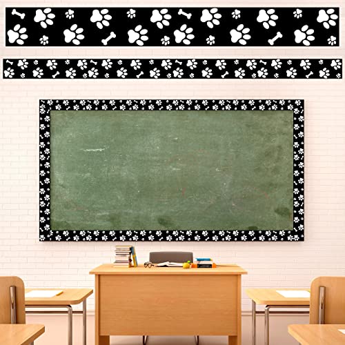 59.1 Feet Paw Prints Bulletin Board Border Black and White Boarders for Teachers Bone and Paw Print Classroom Bulletin Board Borders for Walls Desks Windows Doors Lockers Schools Classrooms Offices