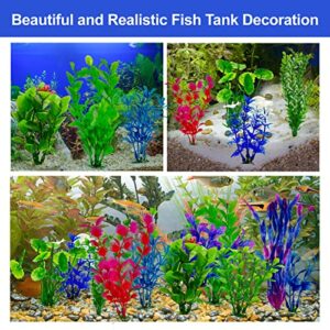 BKDMZZMY Fish Tank Plants, 12PCS Aquarium Plants with Extend Fish Tank Net Artificial Fish Tank Decorations Fish Tank Realistic Plastic Accessories Safe for Fish, Aquarium Plastic Decor Plants