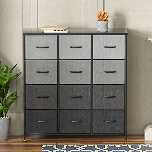 LLappuil Tall Dresser for Bedroom, 12 Drawers Dressers Chests of Drawers Tower, Fabric Dresser Storage Drawers for Clothes Organizers, Wide Large Dressers for Closet, Nursery, Gradient Grey