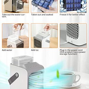 TANING Portable Air Conditioner, Personal Mini Air Cooler, 3 in 1 90° Automatic Head-Shaking Rechargeable Evaporative Air Cooler, 3 Fan Speed, 7 Colors LED Lights Cycle Gradient