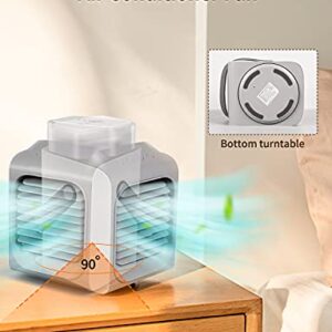 TANING Portable Air Conditioner, Personal Mini Air Cooler, 3 in 1 90° Automatic Head-Shaking Rechargeable Evaporative Air Cooler, 3 Fan Speed, 7 Colors LED Lights Cycle Gradient