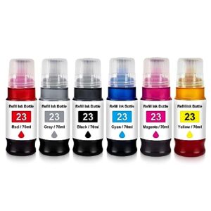 gi23 ink bottle replacement for canon gi-23 ink refill compatible with p.ixma g620 printer (black cyan magenta yellow red gray) 6 pack