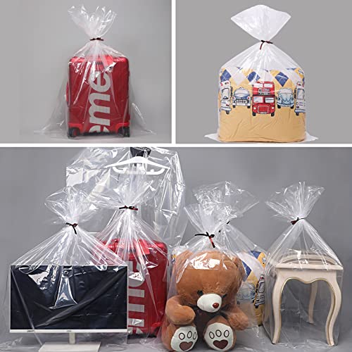 6 Pack 32*47 inches 2 Mil Clear Plastic Storage Bags Giant Moving and storage bag for Blanket Clothes and Big Plush Toys Luggage, Suitcase, Comforter, Chair,Reusable(Include 10 Brown Ties,Flat)