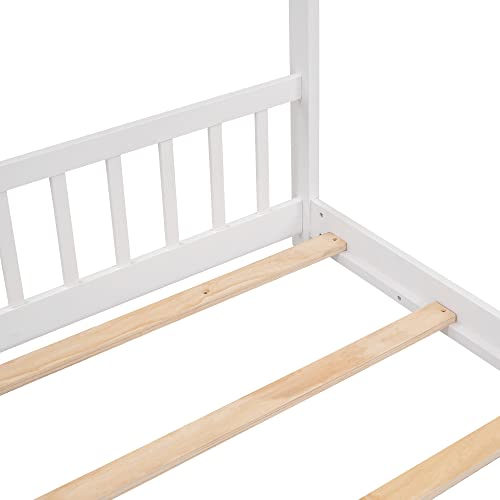 Harper & Bright Designs Full Size House Bed for Kids, Wooden House Bed Frame with Headboard and Footboard, House Floor Bed with Slat Support, No Box Spring Needed (White)