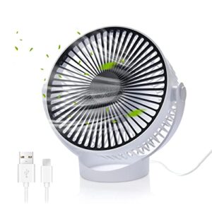 ymumuda desk fan - 3 speeds desktop table cooling fan, 6.5 inch rechargeable portable fan, strong airflow & 360°rotation adjustable, powered by usb, table fan for home office - white