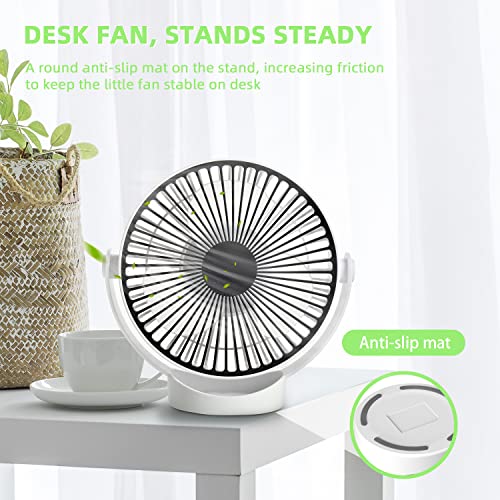 Ymumuda Desk Fan - 3 Speeds Desktop Table Cooling Fan, 6.5 Inch Rechargeable Portable Fan, Strong Airflow & 360°Rotation Adjustable, Powered by USB, Table Fan for Home Office - White