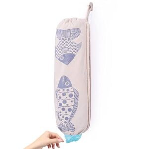 togetrue plastic bag holder, natural cotton grocery shopping bag holder, cute fish pantry decor (sky blue)