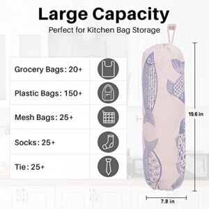 TOGETRUE Plastic Bag Holder, Natural Cotton Grocery Shopping Bag Holder, Cute Fish Pantry Decor (Sky Blue)