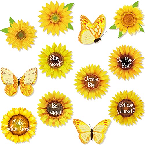 48 Pcs Summer Sunflower Cutouts Bulletin Board Decoration with Growth Mindset Creative Springtime Flower Positive Sayings Butterfly Classroom Decor for Teacher Student Birthday Party, 5.5 x 5.5 Inch