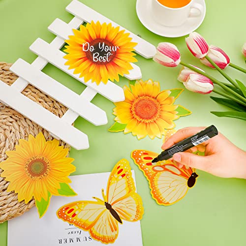 48 Pcs Summer Sunflower Cutouts Bulletin Board Decoration with Growth Mindset Creative Springtime Flower Positive Sayings Butterfly Classroom Decor for Teacher Student Birthday Party, 5.5 x 5.5 Inch