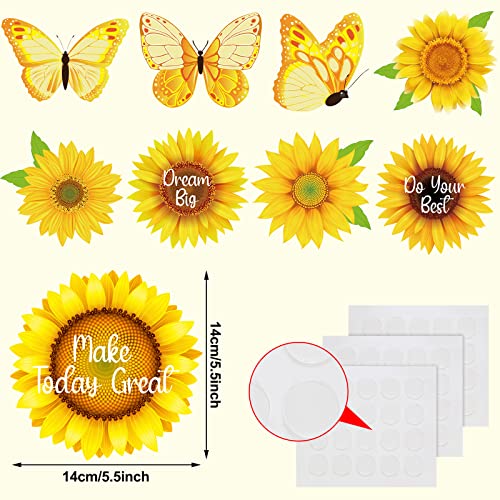 48 Pcs Summer Sunflower Cutouts Bulletin Board Decoration with Growth Mindset Creative Springtime Flower Positive Sayings Butterfly Classroom Decor for Teacher Student Birthday Party, 5.5 x 5.5 Inch