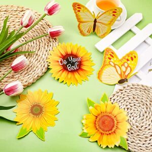 48 Pcs Summer Sunflower Cutouts Bulletin Board Decoration with Growth Mindset Creative Springtime Flower Positive Sayings Butterfly Classroom Decor for Teacher Student Birthday Party, 5.5 x 5.5 Inch