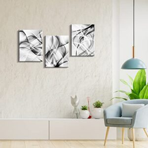 Creoate Black and White Grey Wall Art for Bedroom, 3 Panels Abstract Lines Art Canvas Print Framed Set Artwork Modern Home Decoration for Bathroom Living Room…