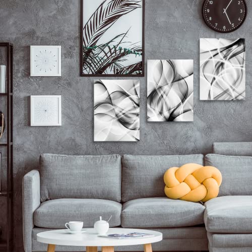 Creoate Black and White Grey Wall Art for Bedroom, 3 Panels Abstract Lines Art Canvas Print Framed Set Artwork Modern Home Decoration for Bathroom Living Room…