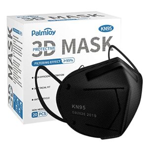 palmjoy black kn95 face mask - 20 pack 5 layer cup dust safety masks breathable comfortable protection masks with elastic ear loops for men & women