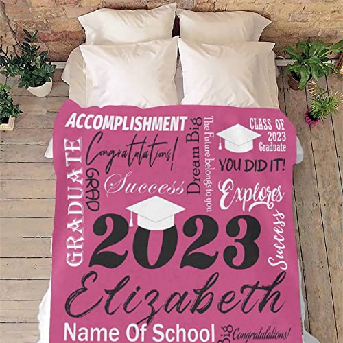 MyPupSocks Custom Graduation Blanket Class of 2023, Congratulations Grad Blanket Personalized Fleece Throw Dark Pink Blanket 2023 for Sister Daughter Granddaughter Bedroom Sofa Birthday Gifts 40x50