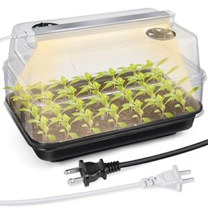 seed starter tray with t8 grow light, seedling heat tray mini greenhouse with 15'' humidity domes and height extension, plant sprouting germination propagation kit indoor gardening supplies