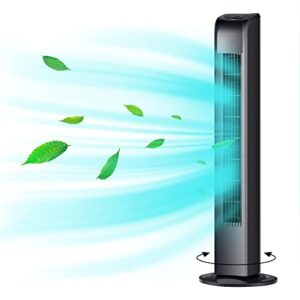 akires oscillating tower fan 30 inch portable light-weight space-saving quiet bladeless floor fan for office kitchen living room tower fan with remote control,3 speeds,3 modes,7.5h timer