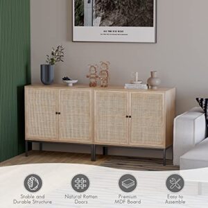 Yechen Set of 2 Sideboard Storage Cabinet with Handmade Natural Rattan Doors, Accent Cabinet Rattan Cabinet Buffet Cabinet with Storage, for Living Room, Dining Room, Entryway, Kitchen, Nature 2