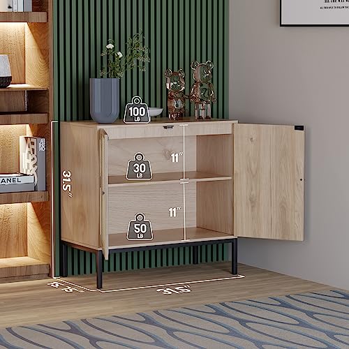 Yechen Set of 2 Sideboard Storage Cabinet with Handmade Natural Rattan Doors, Accent Cabinet Rattan Cabinet Buffet Cabinet with Storage, for Living Room, Dining Room, Entryway, Kitchen, Nature 2