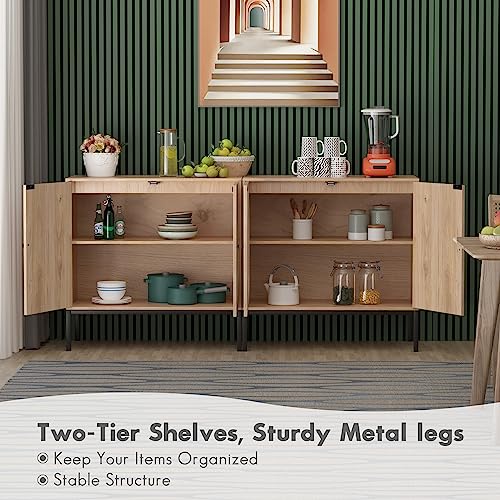 Yechen Set of 2 Sideboard Storage Cabinet with Handmade Natural Rattan Doors, Accent Cabinet Rattan Cabinet Buffet Cabinet with Storage, for Living Room, Dining Room, Entryway, Kitchen, Nature 2