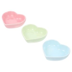 tehaux 3pcs ceramic pet bowls heart shaped food bowls for cats cute hamster food containers washable hamster feeder bowls for rabbit guinea pig gerbil hamster chinchilla ( pink+ green+ blue )