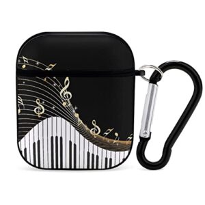 golden music note piano airpods case for apple airpods 1&2 case portable shockproof and anti-scratch headphone charging case protective case with keychain chain gift unisex