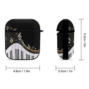 Golden Music Note Piano Airpods Case for Apple Airpods 1&2 Case Portable Shockproof and Anti-Scratch Headphone Charging Case Protective Case with Keychain Chain Gift Unisex