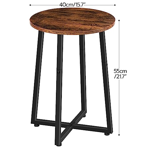 HOOBRO Round Side Table, Round Accent End Table with Sturdy X-Shaped Metal Frame, 15.7" Round Nightstand, for Living Room, Bedroom, Balcony, Office Rustic Brown BF95BZ01