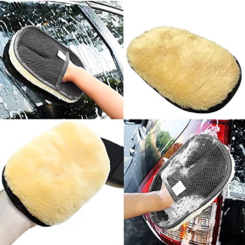 Wool Car Wash Gloves, Lint Free Scrubber High Density Car Wash Wool Glove Microfiber Wool Soft Automotive Car Washing Cleaning Glove Bear Claw Scratch Free Wash Polishing Waxing Mitt