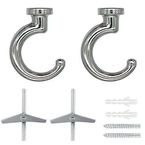 OBSTKUCHEN Large Swag Ceiling Hooks Heavy Duty Swag Hook with Hardware for Hanging Plants Ceiling Installation Cavity Wall Fixing (2 Sets, Silver)