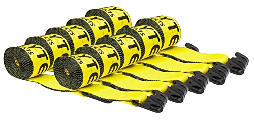 Mytee Products (10 Pack) Winch Straps 4" x 30' Yellow Heavy Duty Tie Down w/ 3.25" Narrow Flat Hook WLL# 5400 lbs | 4 Inch Cargo Control for Flatbed Truck Utility Trailer