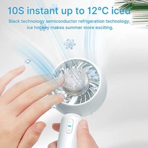 Lawrni Handheld Cool Fan, [Ice Hockey Cooling] Mini Portable Hand Fan,Summer USB Rechargeable Personal Fan, Small Fan with 3 Speeds and for Travel/Commute/Makeup/Office