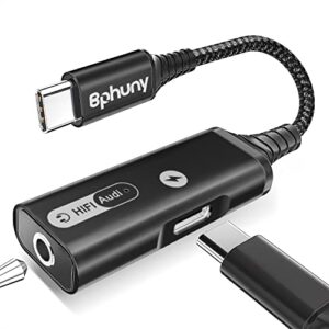 bphuny usb c to 3.5mm headphone and charger adapter, 2-in-1 usb c to aux mic jack with pd 60w fast charging for stereo, earphones,compatible with samsung galaxy s22/note20, pixel 6, ipad pro 2021