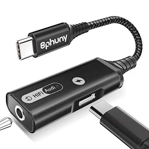 Bphuny USB C to 3.5mm Headphone and Charger Adapter, 2-in-1 USB C to AUX Mic Jack with PD 60W Fast Charging for Stereo, Earphones,Compatible with Samsung Galaxy S22/Note20, Pixel 6, iPad Pro 2021