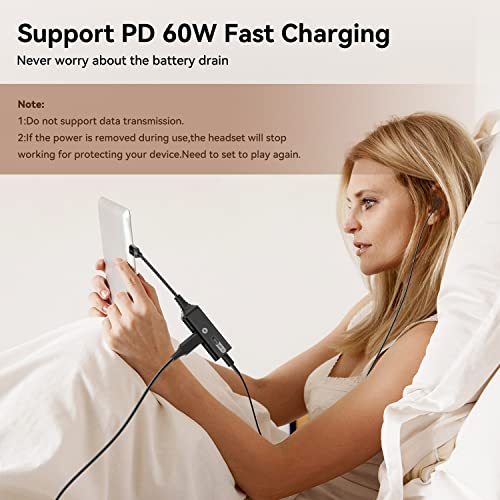 Bphuny USB C to 3.5mm Headphone and Charger Adapter, 2-in-1 USB C to AUX Mic Jack with PD 60W Fast Charging for Stereo, Earphones,Compatible with Samsung Galaxy S22/Note20, Pixel 6, iPad Pro 2021