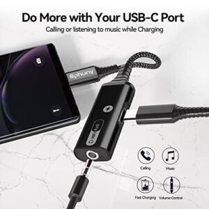 Bphuny USB C to 3.5mm Headphone and Charger Adapter, 2-in-1 USB C to AUX Mic Jack with PD 60W Fast Charging for Stereo, Earphones,Compatible with Samsung Galaxy S22/Note20, Pixel 6, iPad Pro 2021