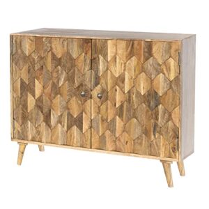 the urban port sideboard with 2 honeycomb inlaid doors and wooden frame, natural brown