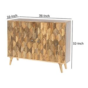 The Urban Port Sideboard with 2 Honeycomb Inlaid Doors and Wooden Frame, Natural Brown