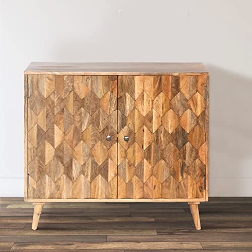 The Urban Port Sideboard with 2 Honeycomb Inlaid Doors and Wooden Frame, Natural Brown