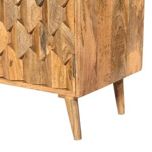 The Urban Port Sideboard with 2 Honeycomb Inlaid Doors and Wooden Frame, Natural Brown