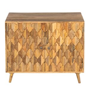 The Urban Port Sideboard with 2 Honeycomb Inlaid Doors and Wooden Frame, Natural Brown