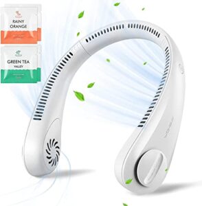 portable neck fan with aromatherapy, bladeless neck air conditioner rechargeable, 5000 mah wearable personal fan, neck fans for women men, ultra light headphone design hand-free neck fan white