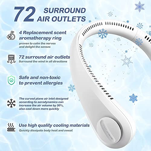 Portable Neck Fan With Aromatherapy, Bladeless Neck air Conditioner Rechargeable, 5000 mAh Wearable Personal Fan, Neck Fans For Women Men, Ultra Light Headphone Design Hand-free Neck Fan White