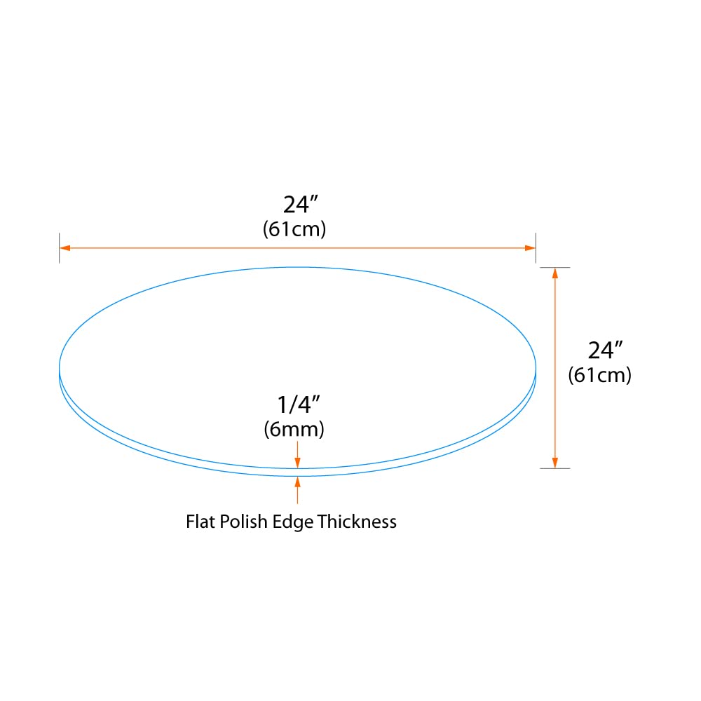 Pro Safe Glass 24 inches Round Tempered Clear Glass Table Top - 1/4 inches Thick with Flat Polish Edge