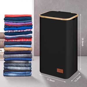 DOFASAYI Laundry Hamper with lid - 110L XL- Large Laundry Basket with Bamboo Handles, Portable Clothes Hamper for Dorm Room, Bathroom, bedroom, Grey foldable Hamper for Toys, closet, Clothing, Black